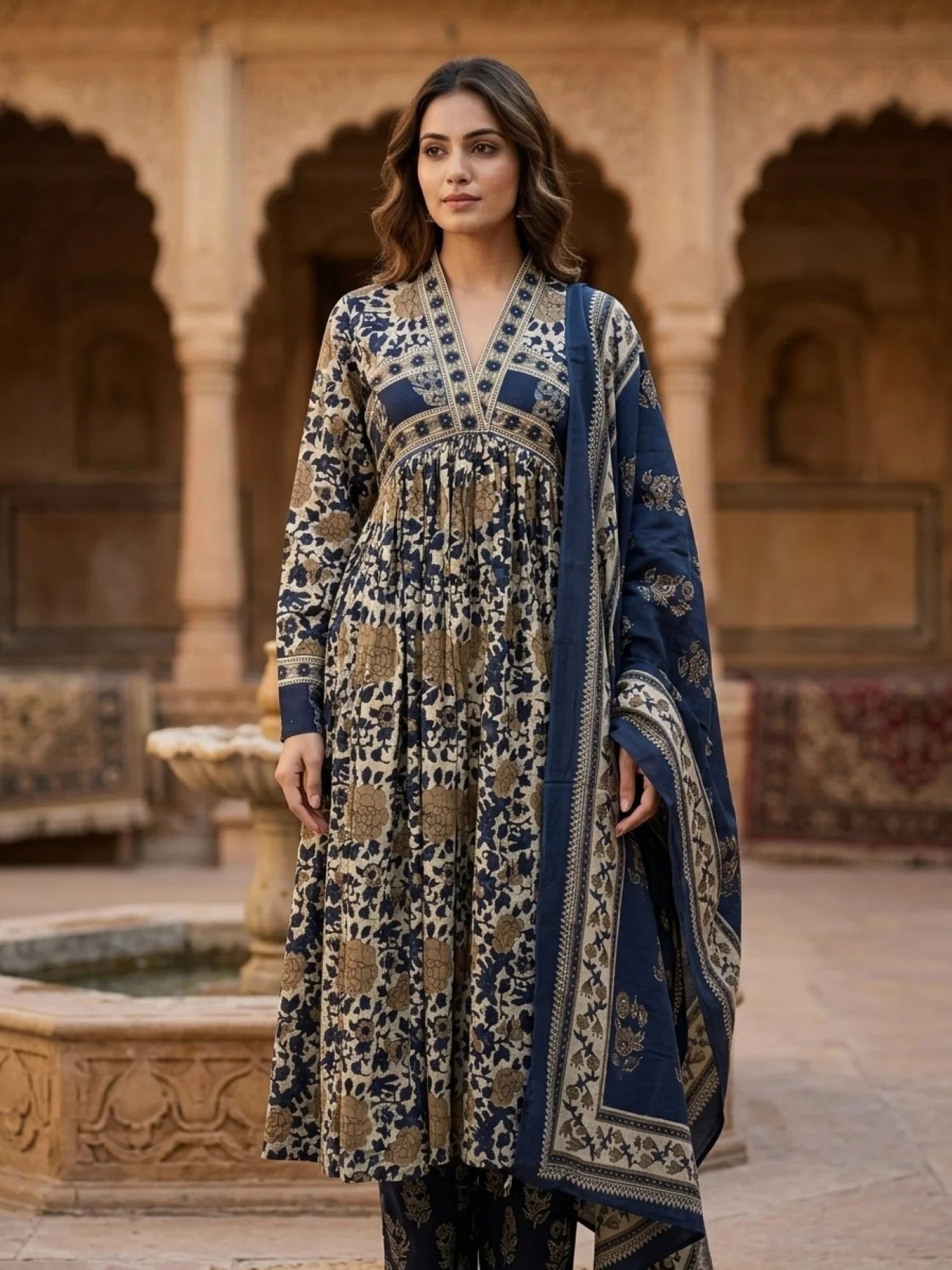Blue Alia Cotton Suit Set