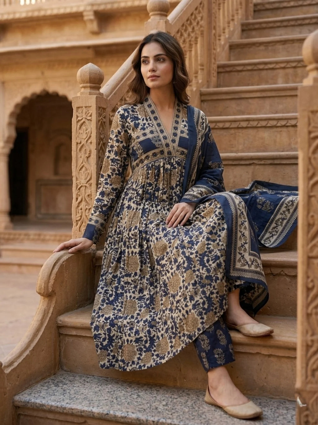 Blue Alia Cotton Suit Set
