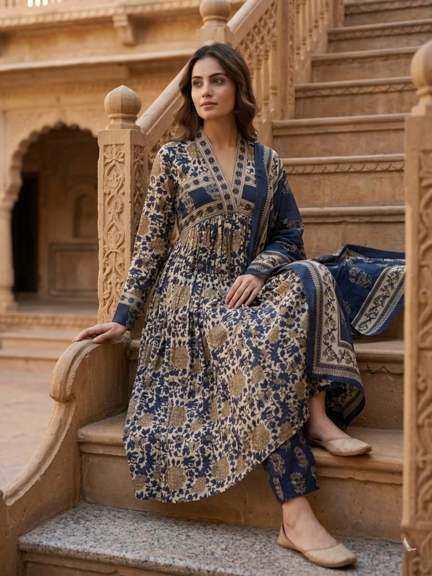 Blue Alia Cotton Suit Set