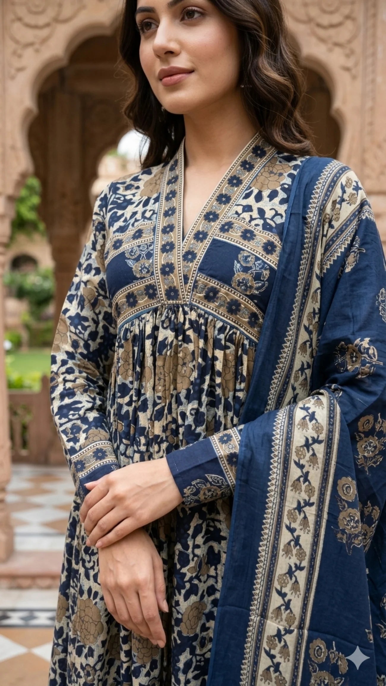 Blue Alia Cotton Suit Set