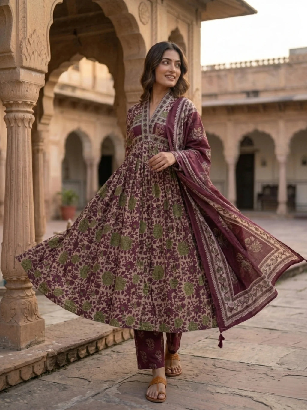 Purple Alia Cotton Suit Set