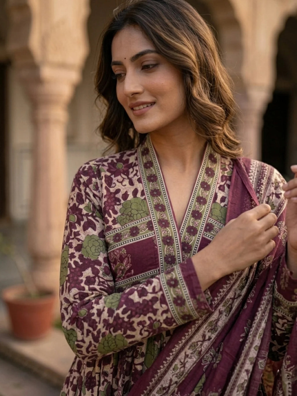 Purple Alia Cotton Suit Set