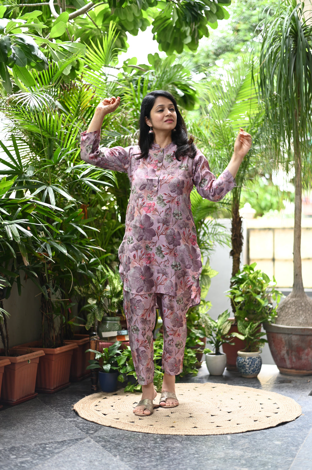 Rosy  muslin silk co-ord set
