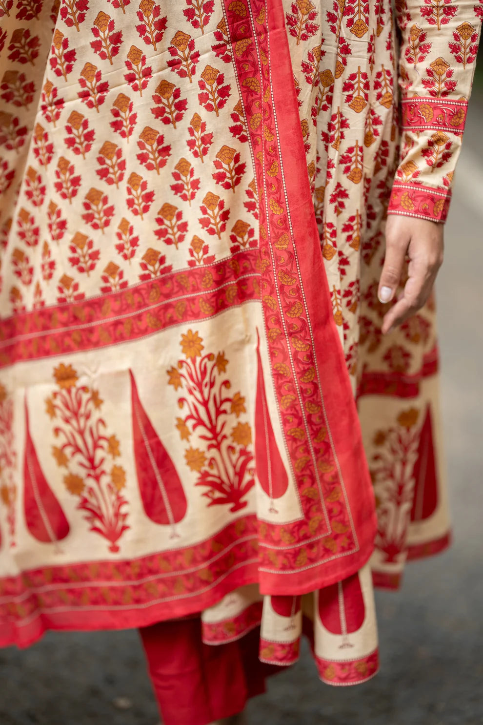 Handblock Printed Cotton Anarkali Suit Set