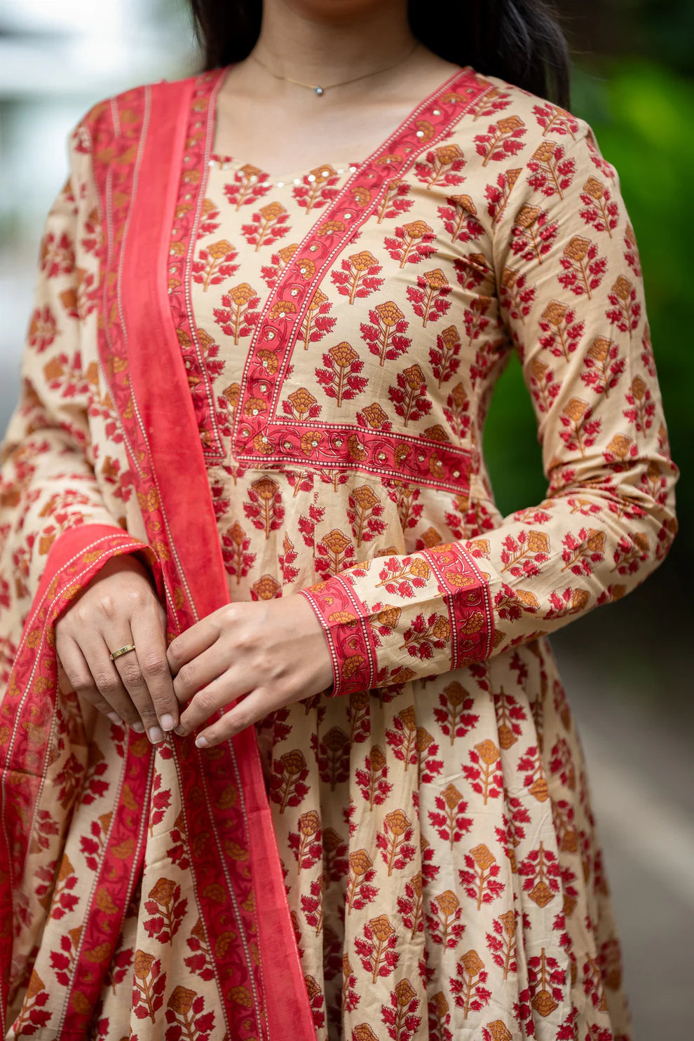 Handblock Printed Cotton Anarkali Suit Set