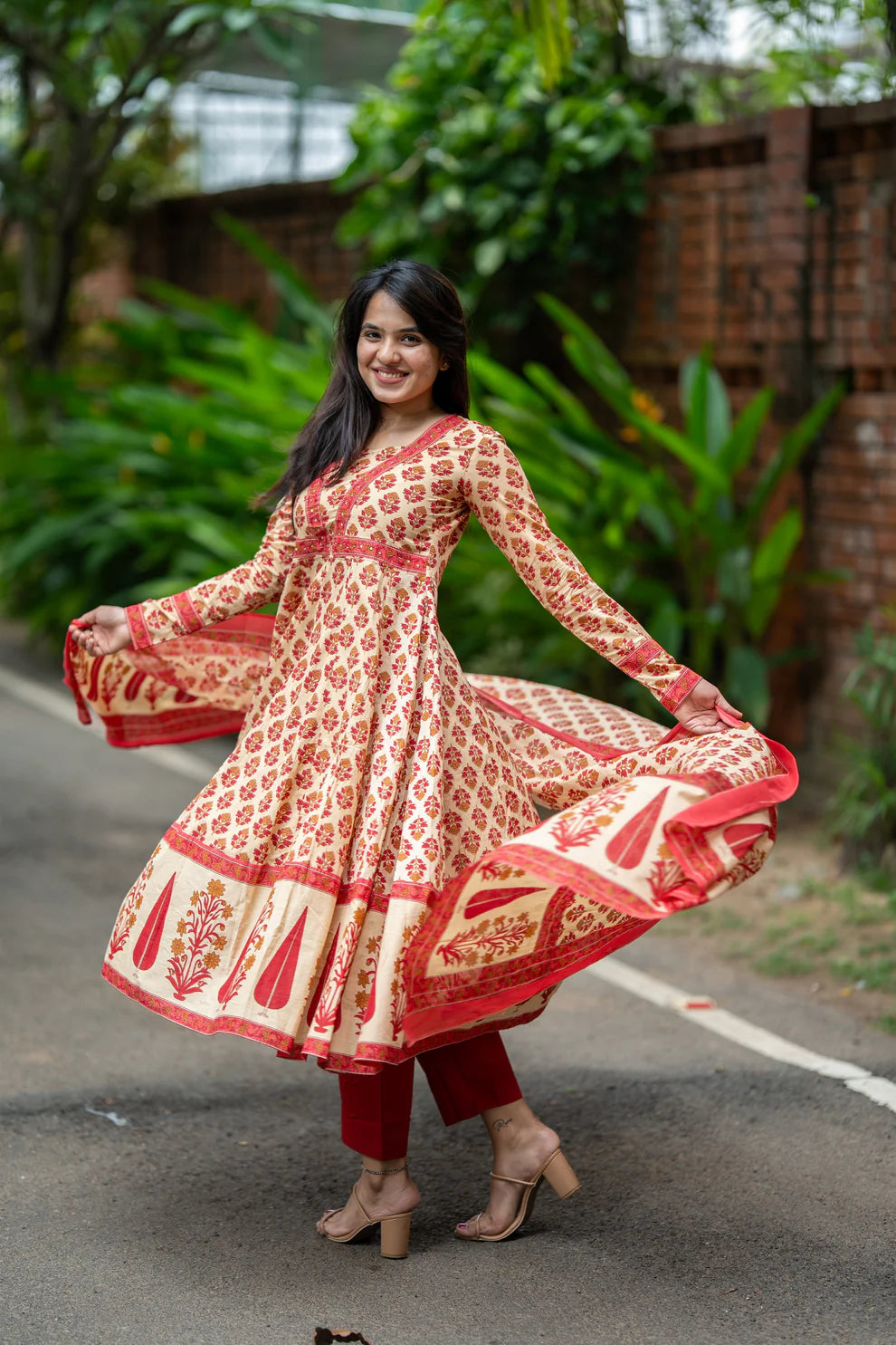Handblock Printed Cotton Anarkali Suit Set