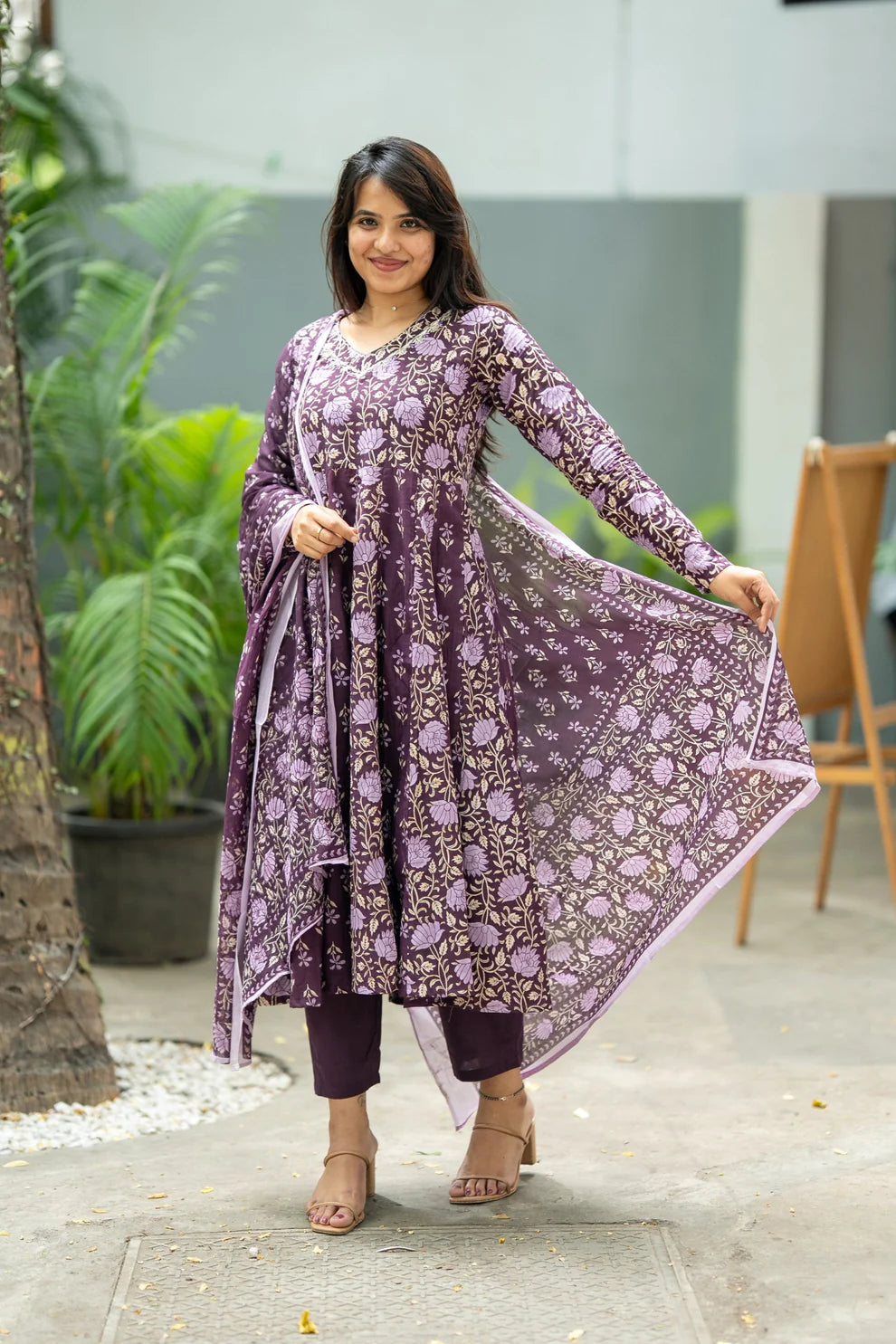 Purple Double Print Hand Block Suit Set