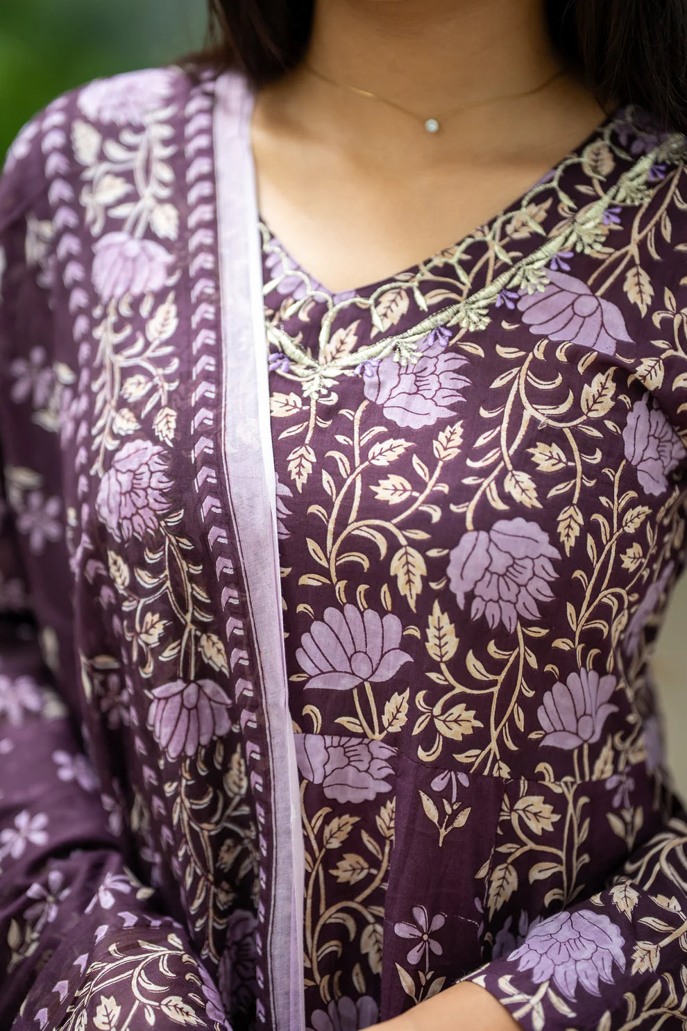 Purple Double Print Hand Block Suit Set