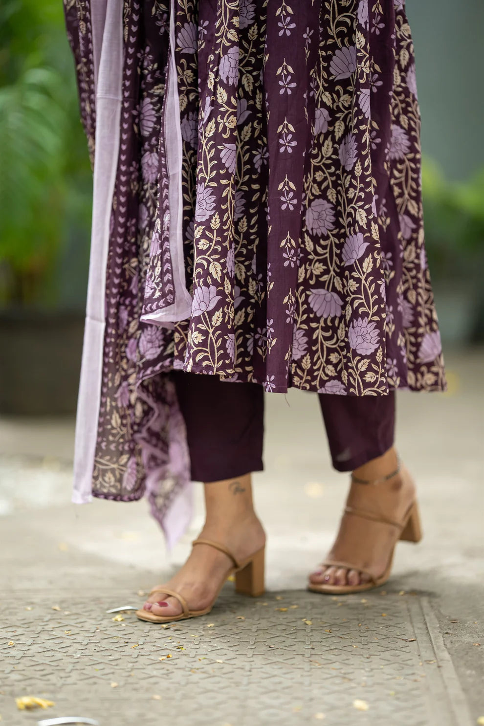 Purple Double Print Hand Block Suit Set