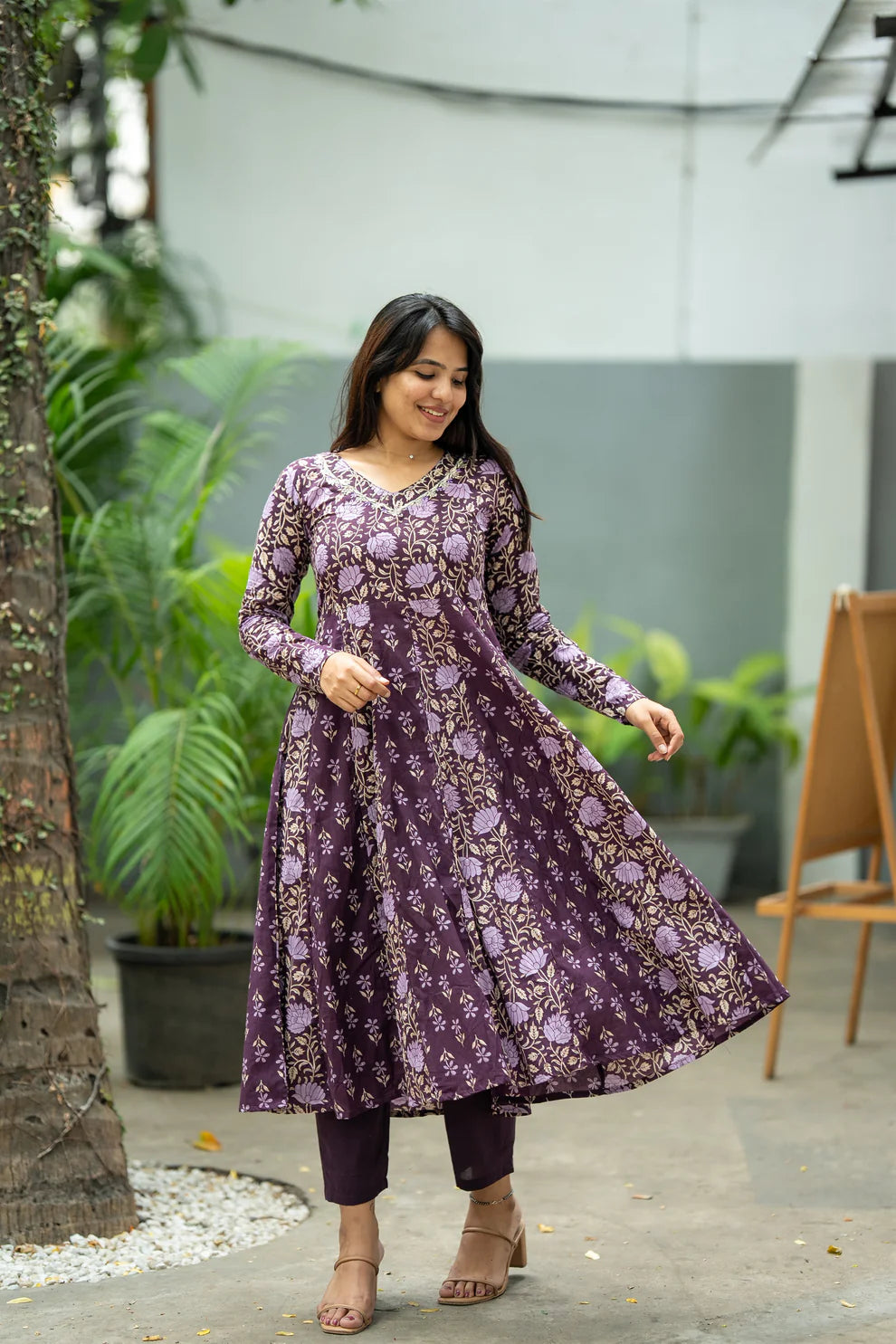 Purple Double Print Hand Block Suit Set