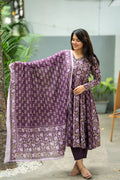 Purple Double Print Hand Block Suit Set