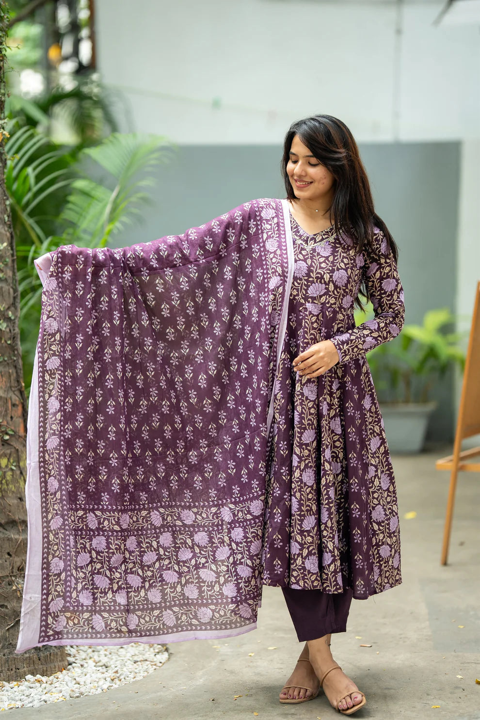 Purple Double Print Hand Block Suit Set