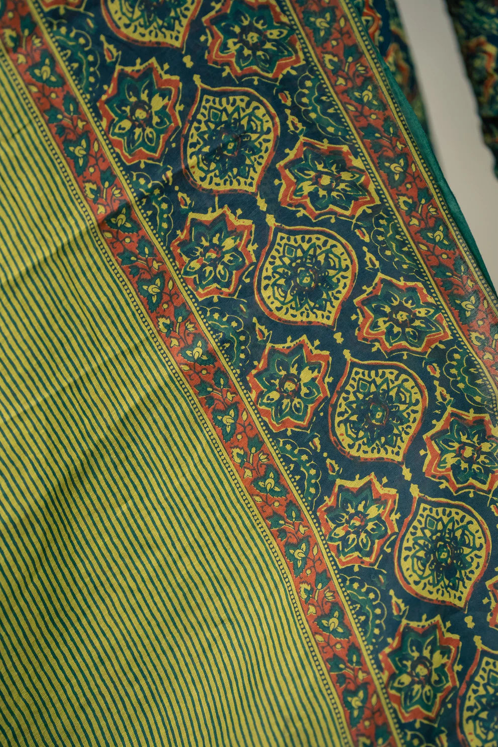 Green Ajrakh Print Cotton Anarkali Suit Set