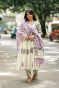 Lavender Hand Block Cotton Anarkali Suit Set