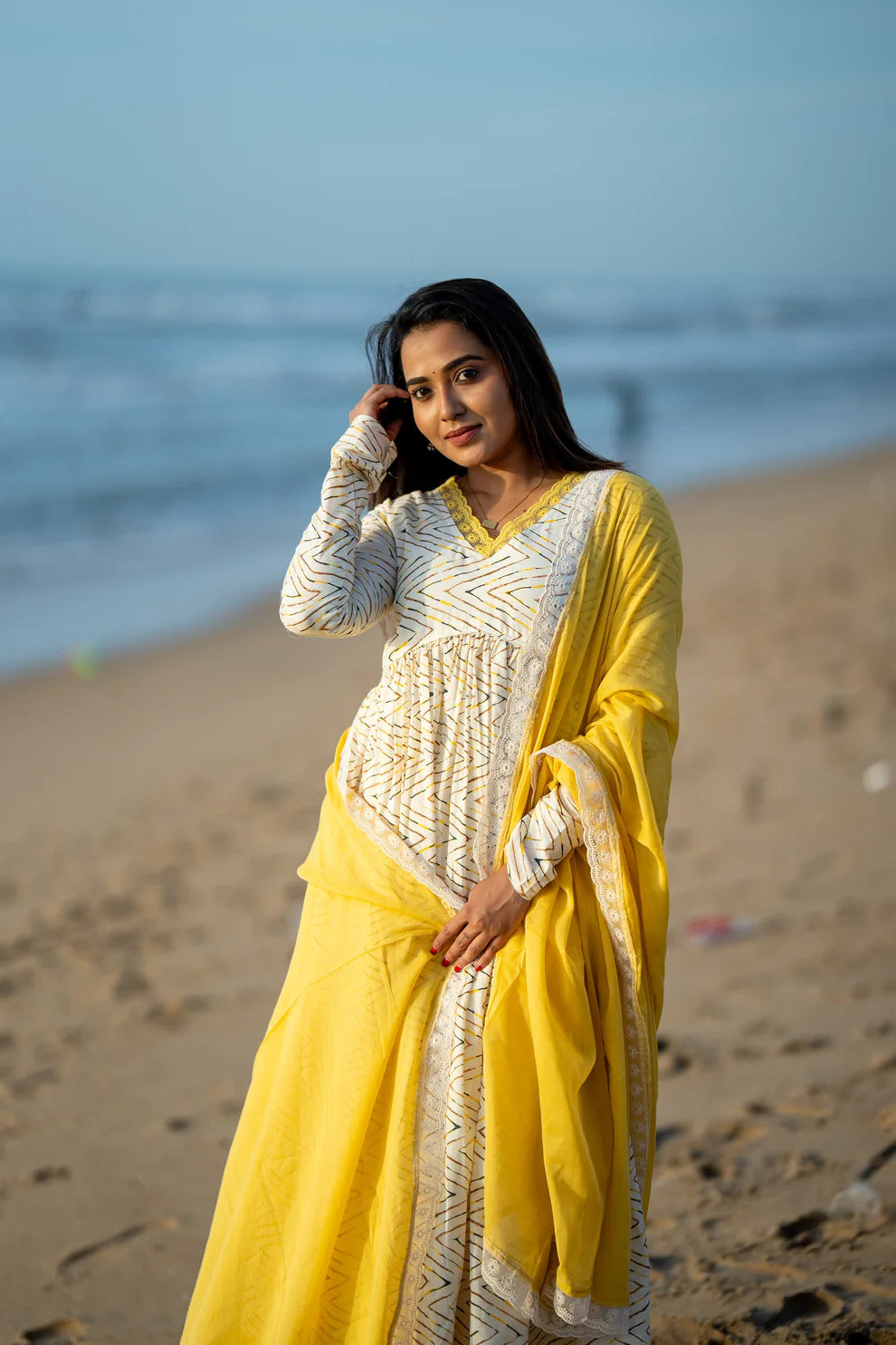 Yellow Cotton Alia Anarkali Suit Set