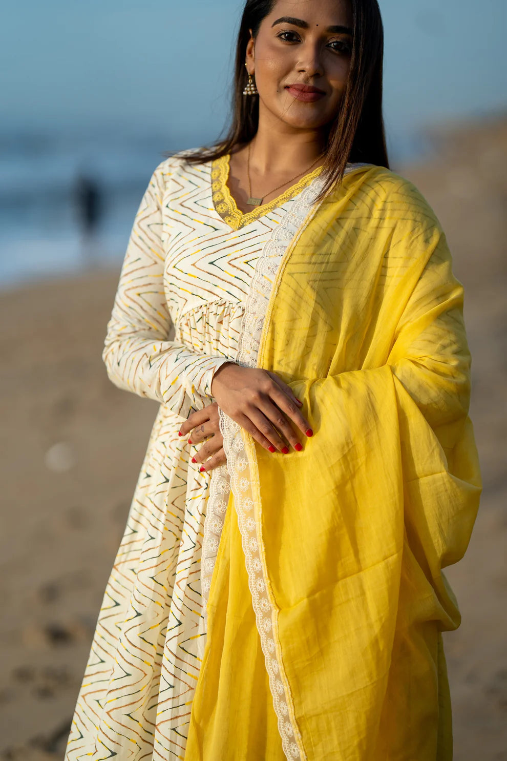 Yellow Cotton Alia Anarkali Suit Set