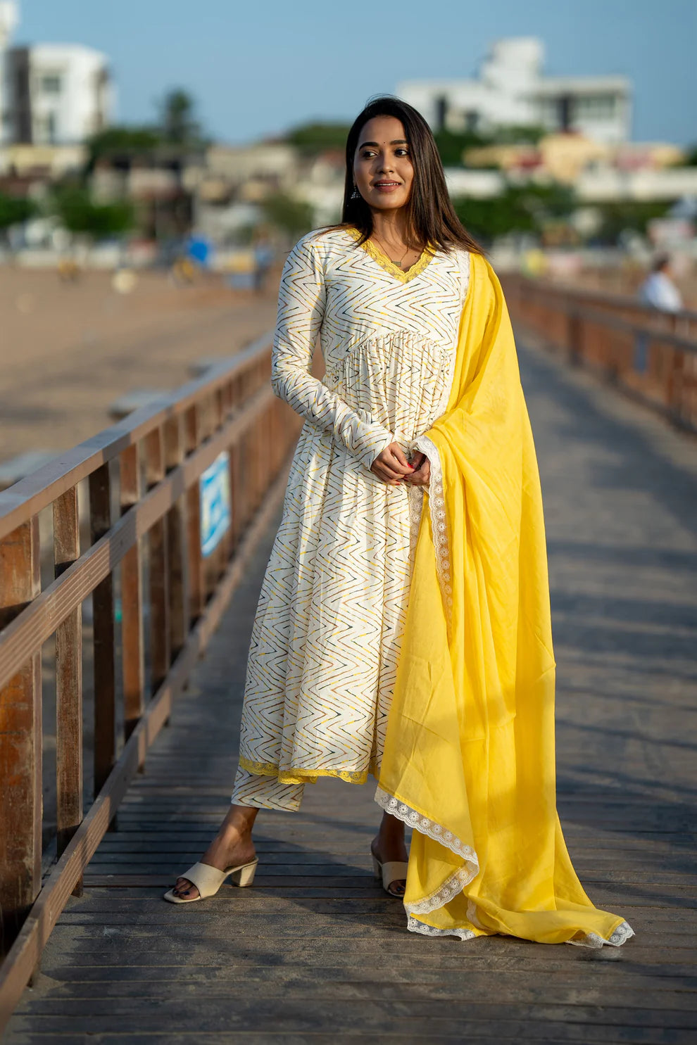 Yellow Cotton Alia Anarkali Suit Set