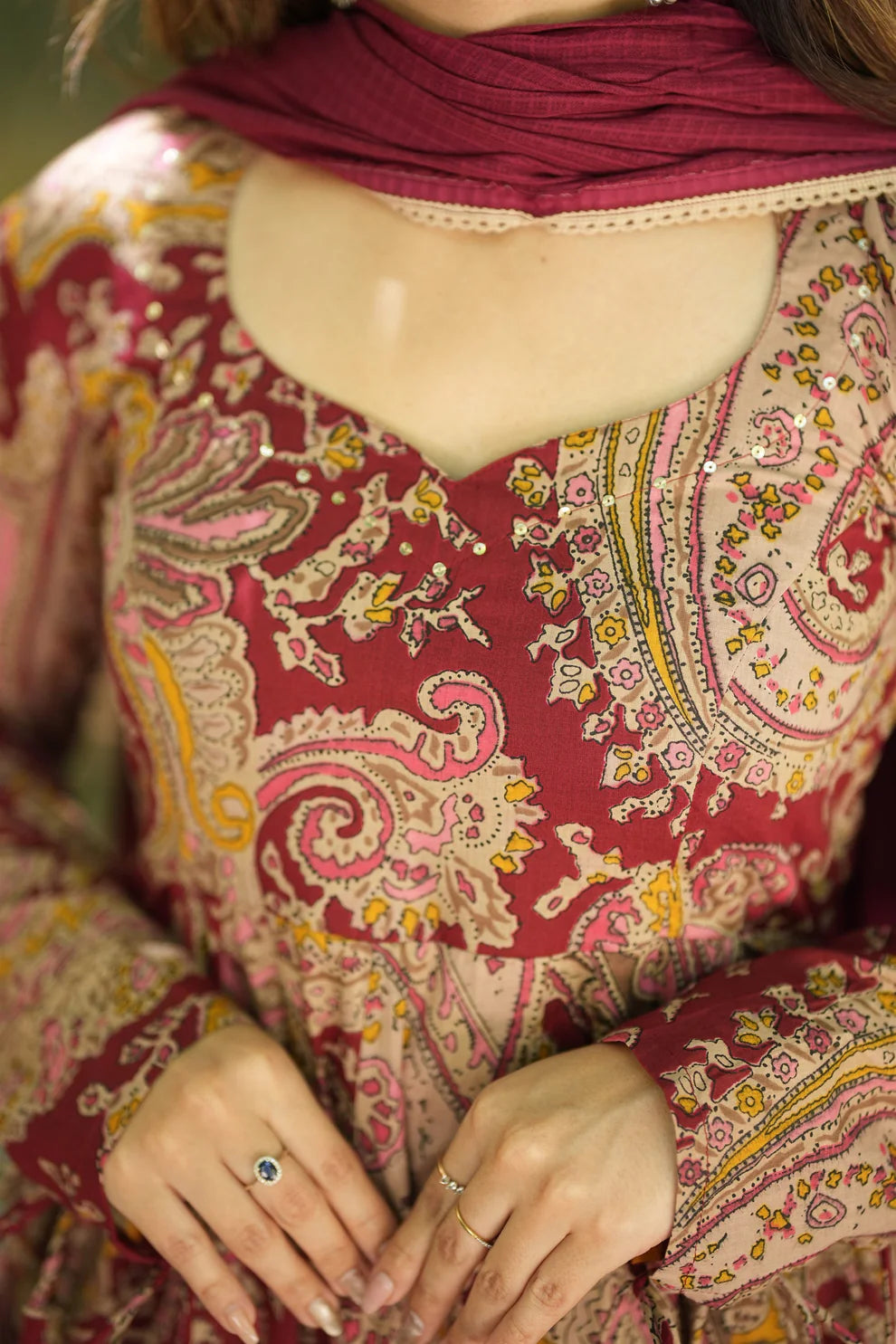 Kalamkali Printed Cotton Anarkali Suit Set