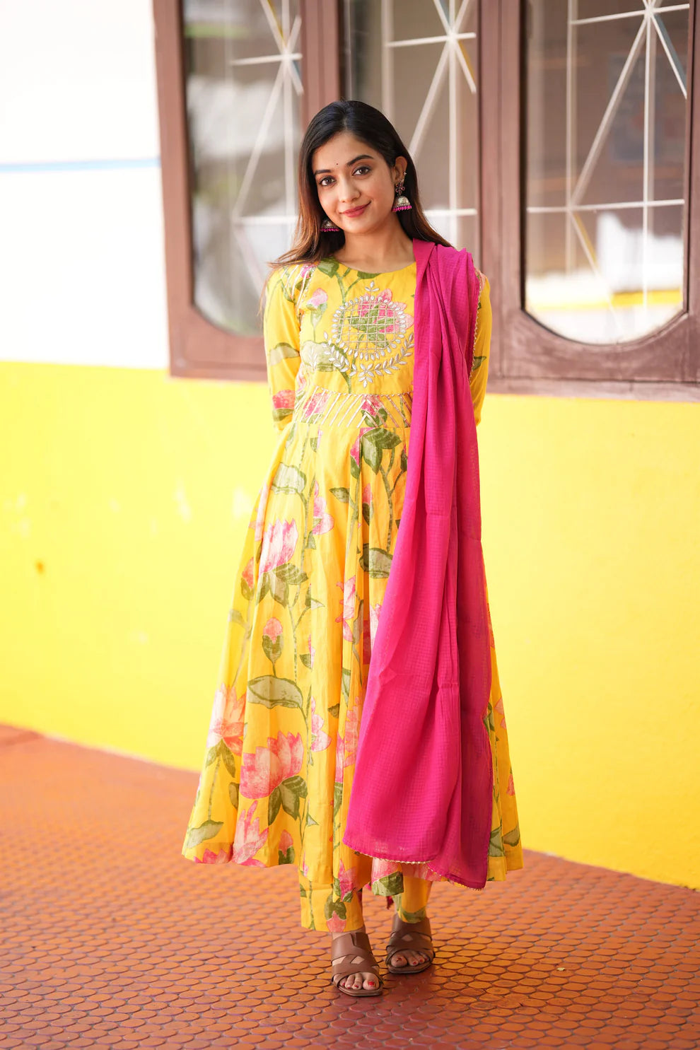 Shara Yellow Anarkali Suit Set