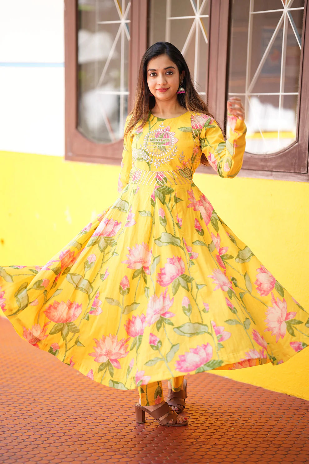 Shara Yellow Anarkali Suit Set