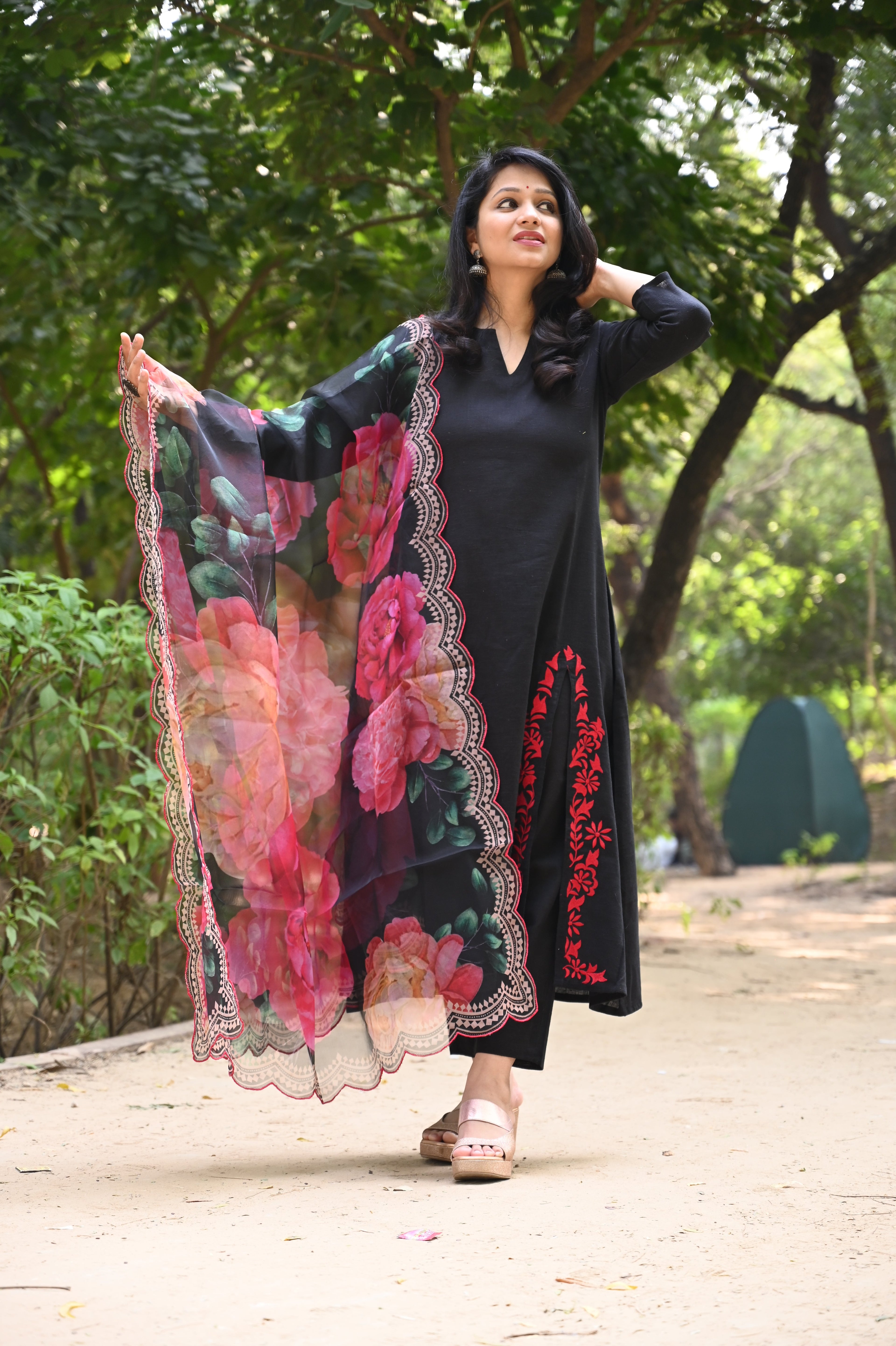 Cierra Black Side Slit Suit Set