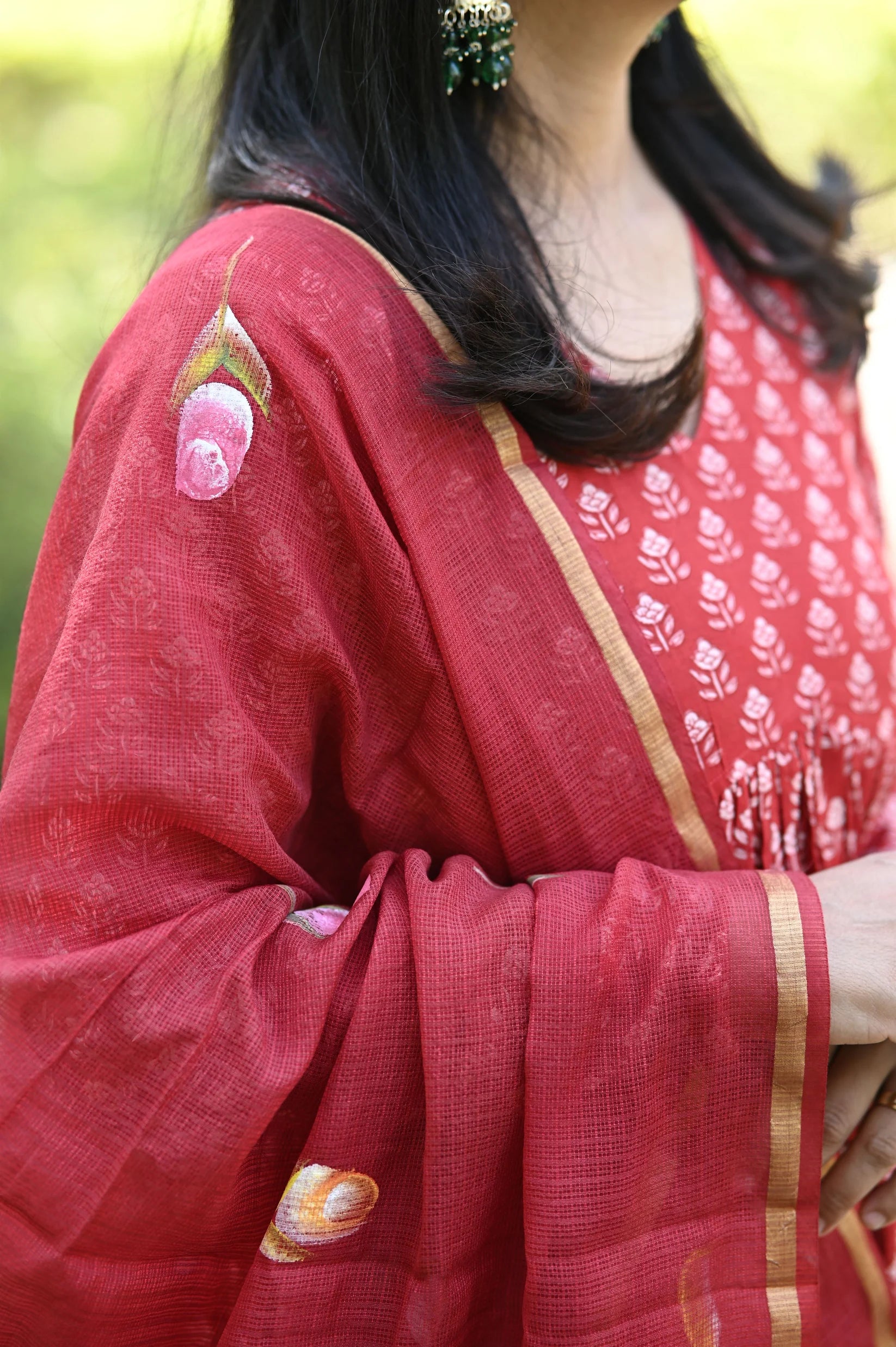 Red Heritage Anarkali Cotton Suit Set