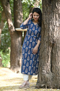 Blue Paisley Print Cotton Kurti