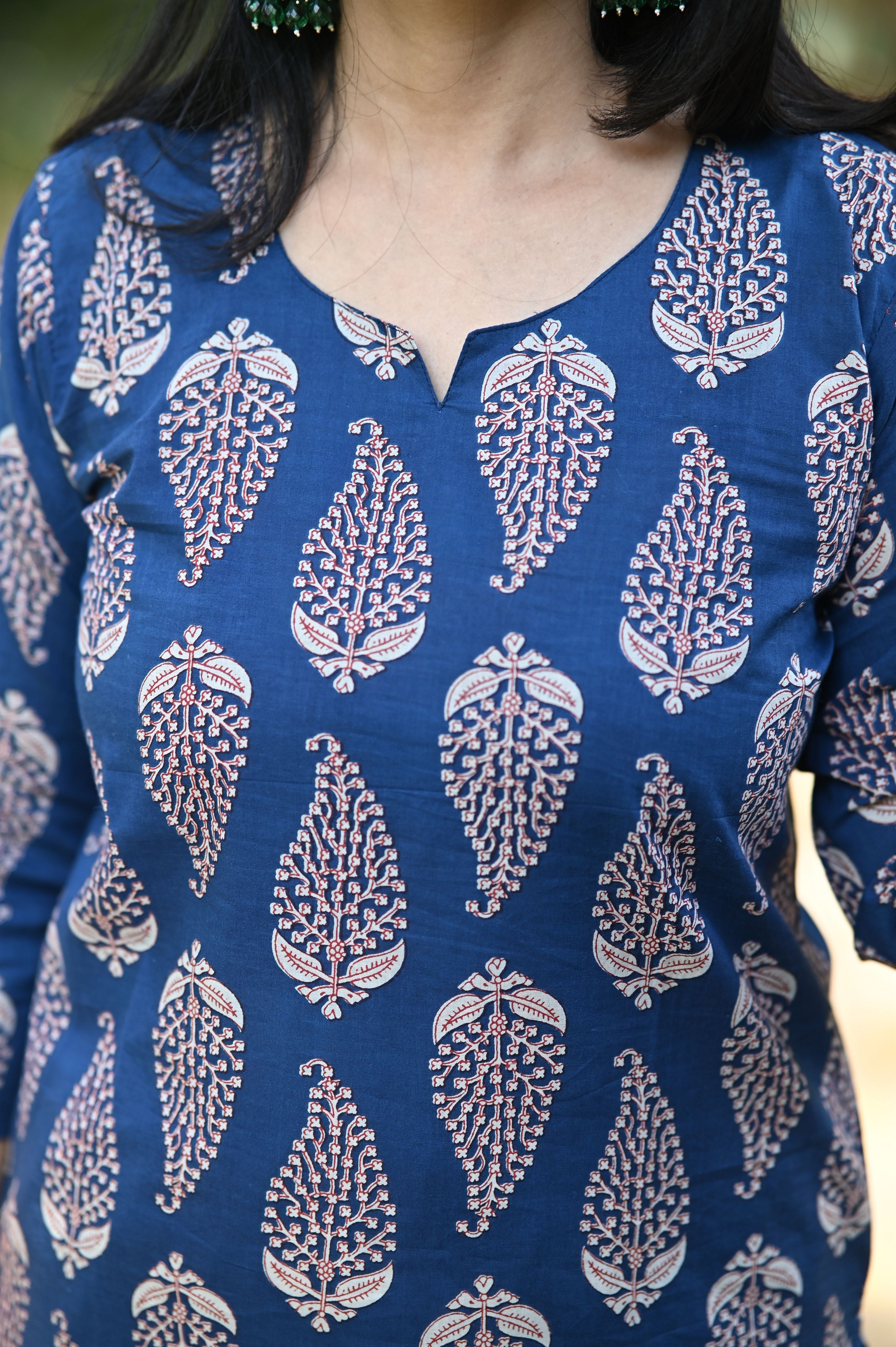 Blue Paisley Print Cotton Kurti