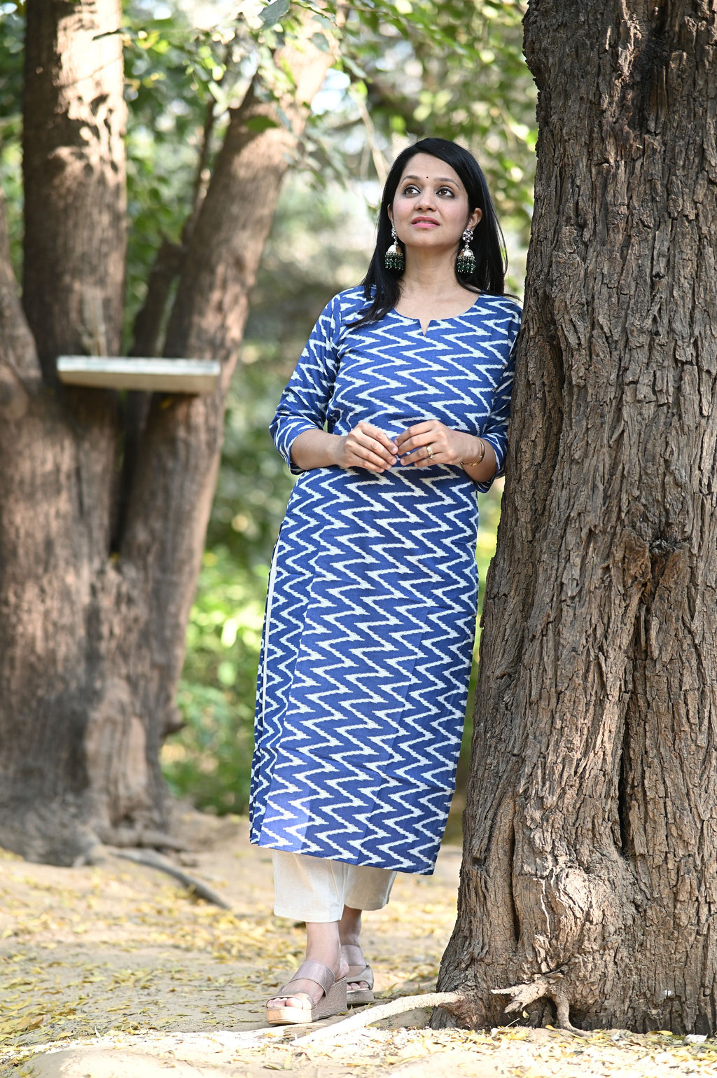 Blue Zig Zag Cotton Kurti