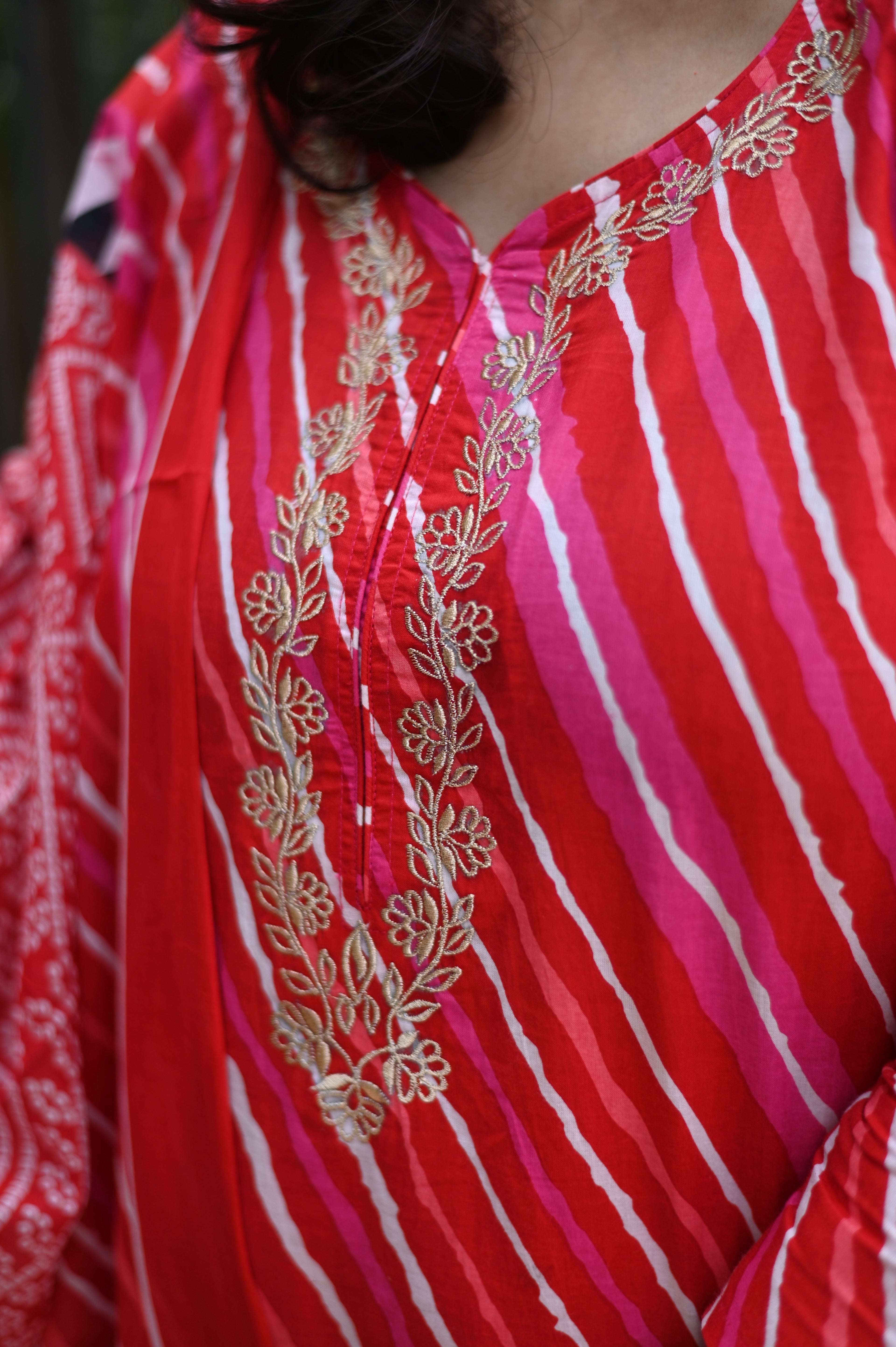 Red Lehariya Suit Set