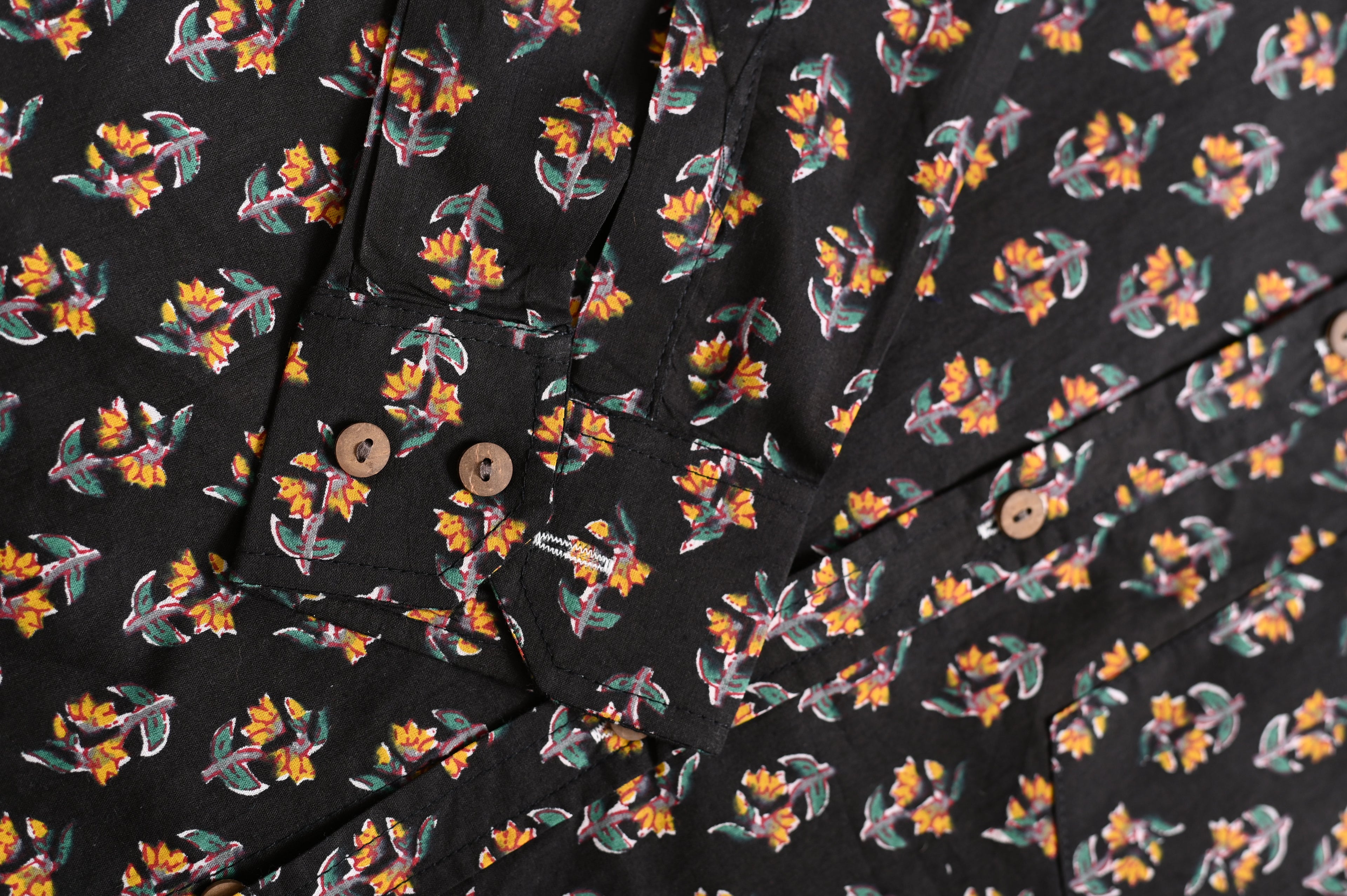 Black Gold Sanganeri Print Cotton Shirt