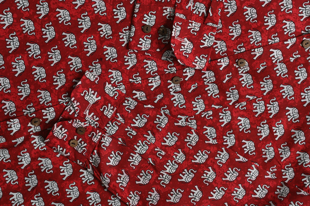 Elephant Print Red Cotton Shirt