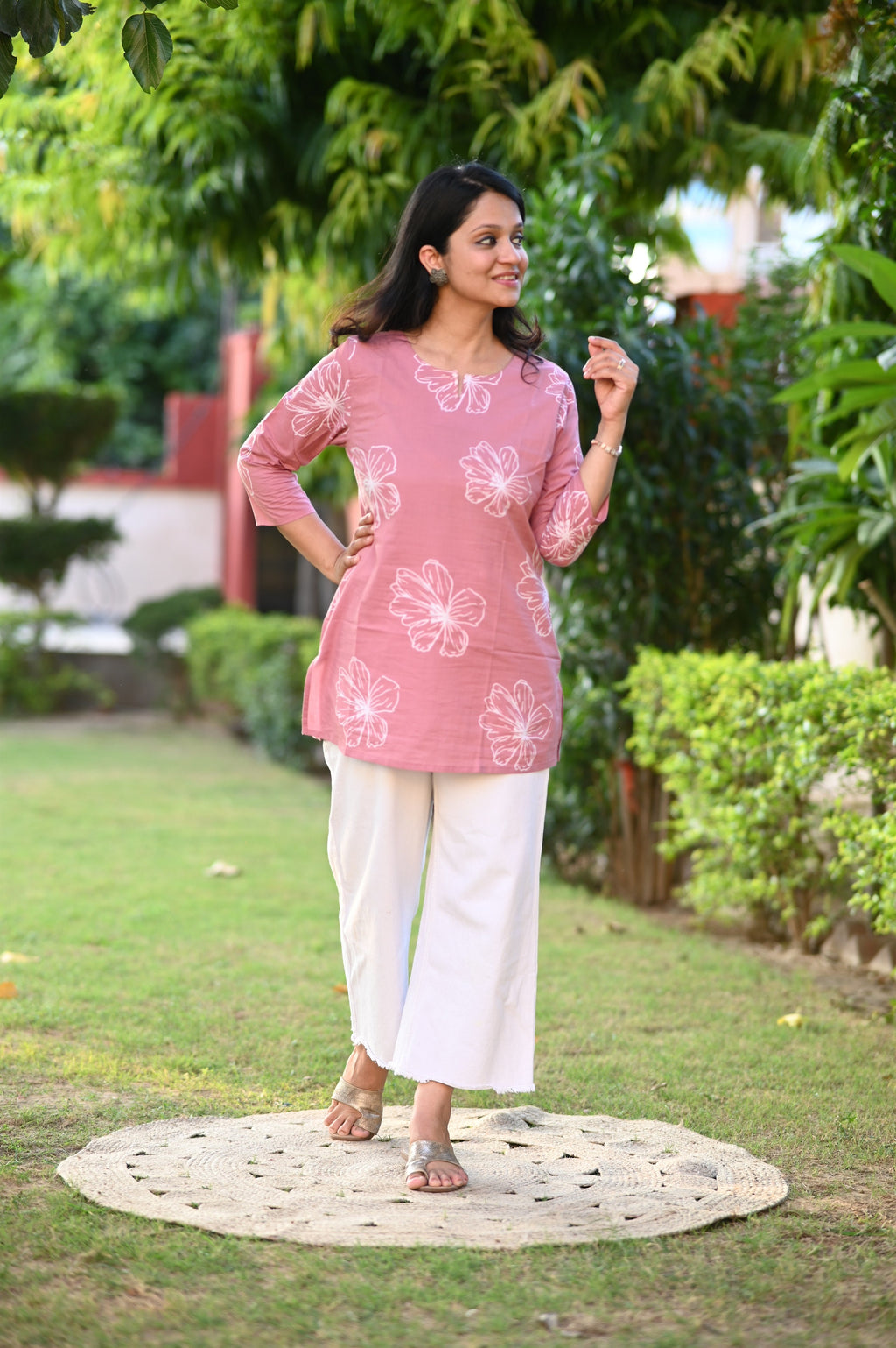 Pink Cotton Short Kurti