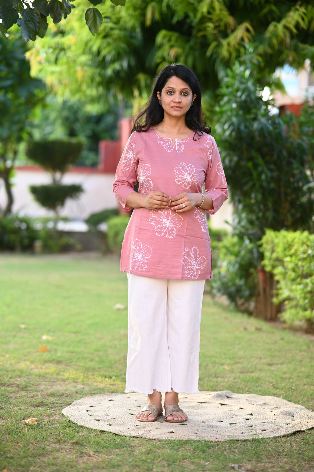 Pink Cotton Short Kurti