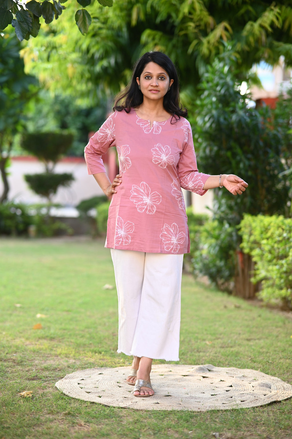 Pink Cotton Short Kurti
