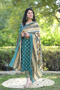 Gujrati Rama-Green Cotton Suit Set