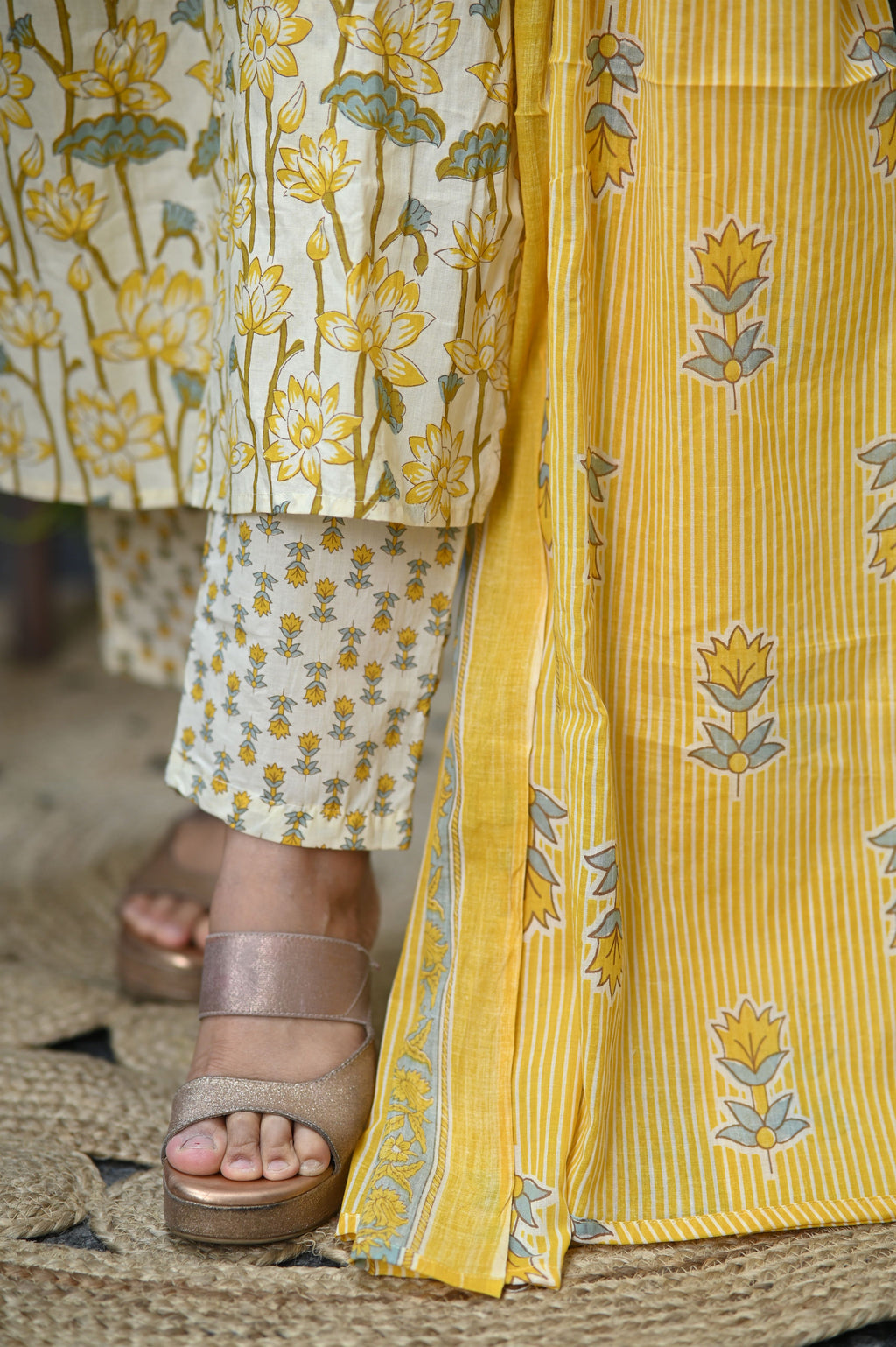 Kamira Yellow Cotton Suit Set