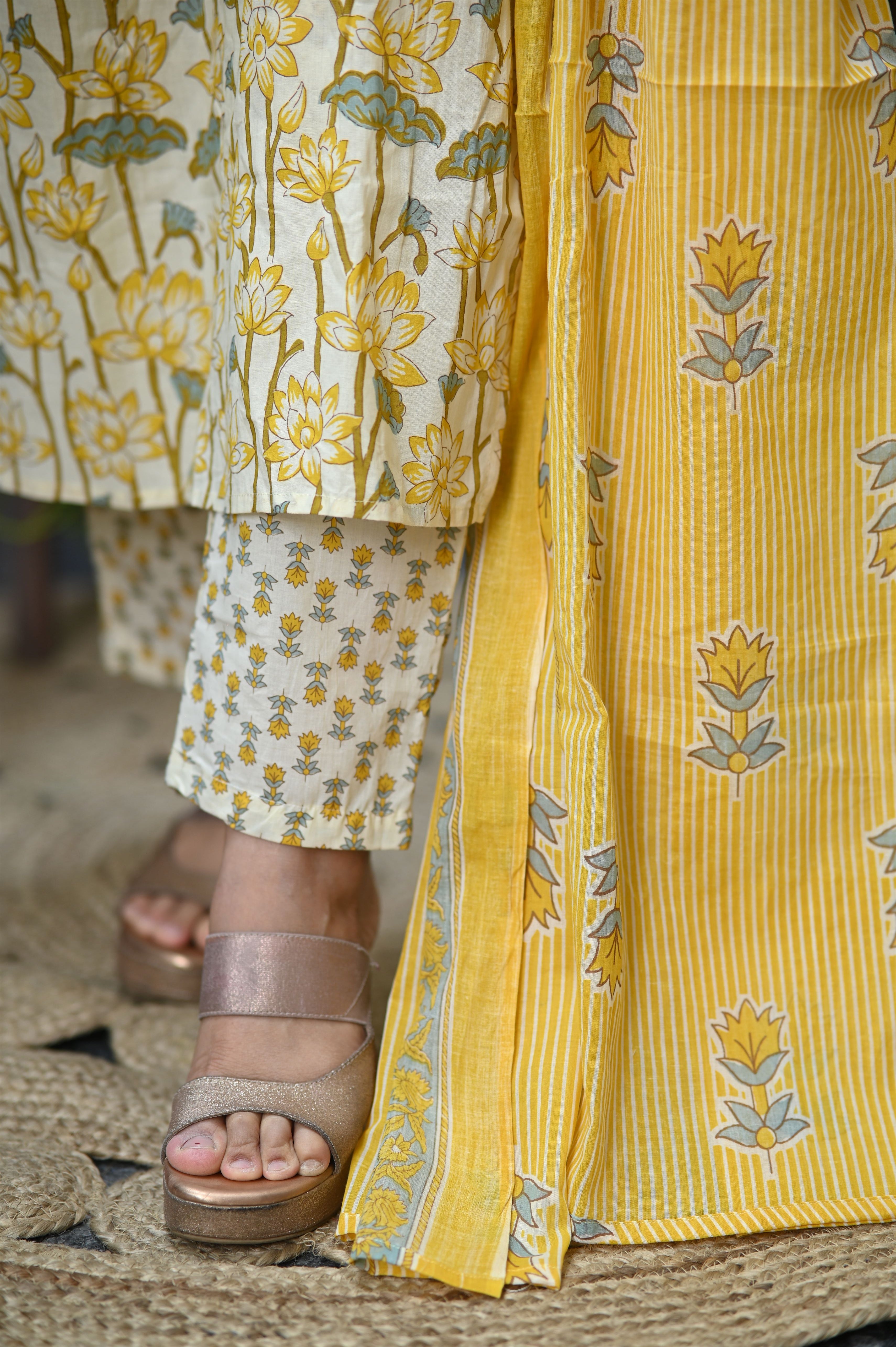 Kamira Yellow Cotton Suit Set