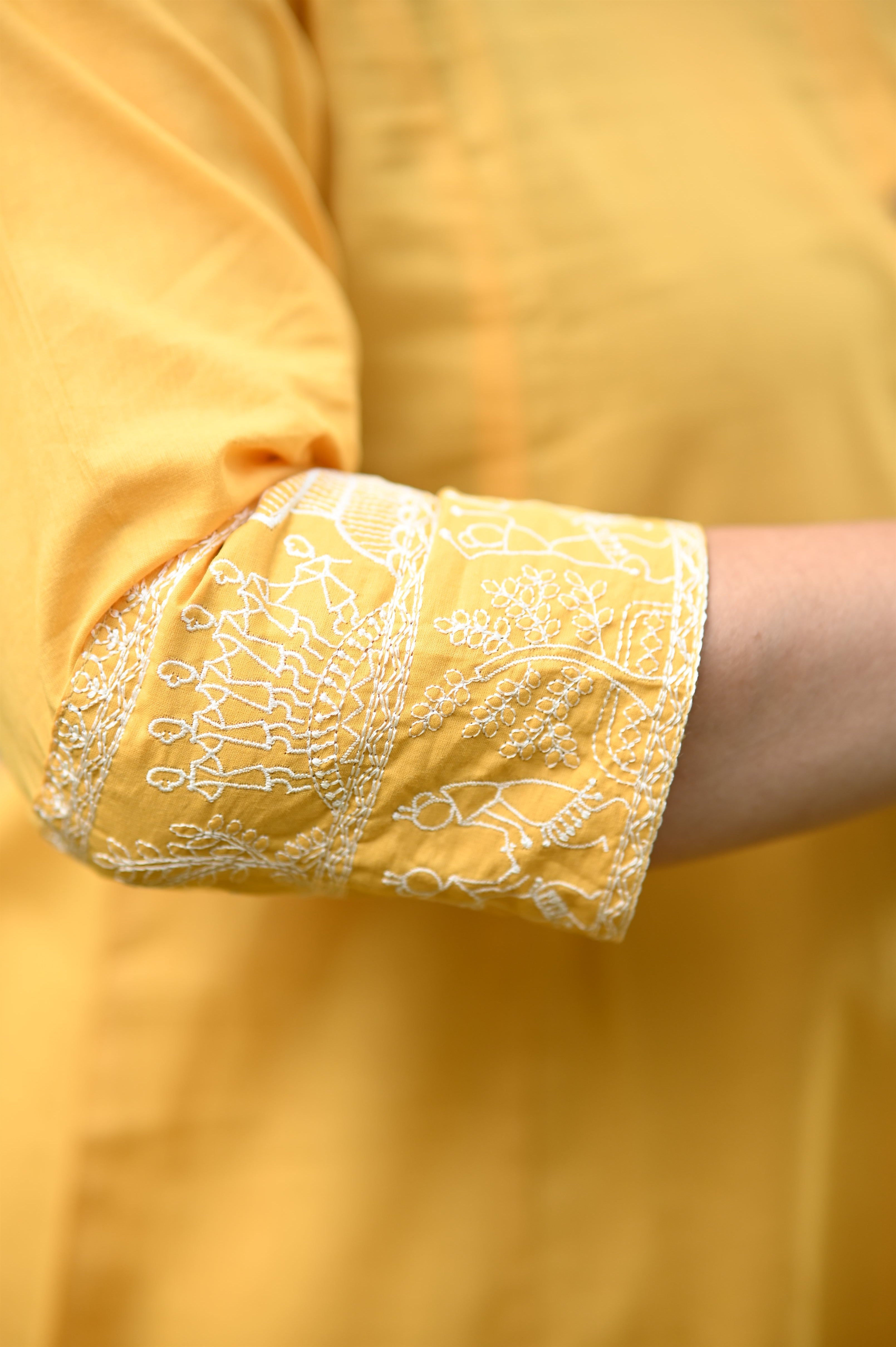 Yellow A-Line Cotton Kurta Pant set