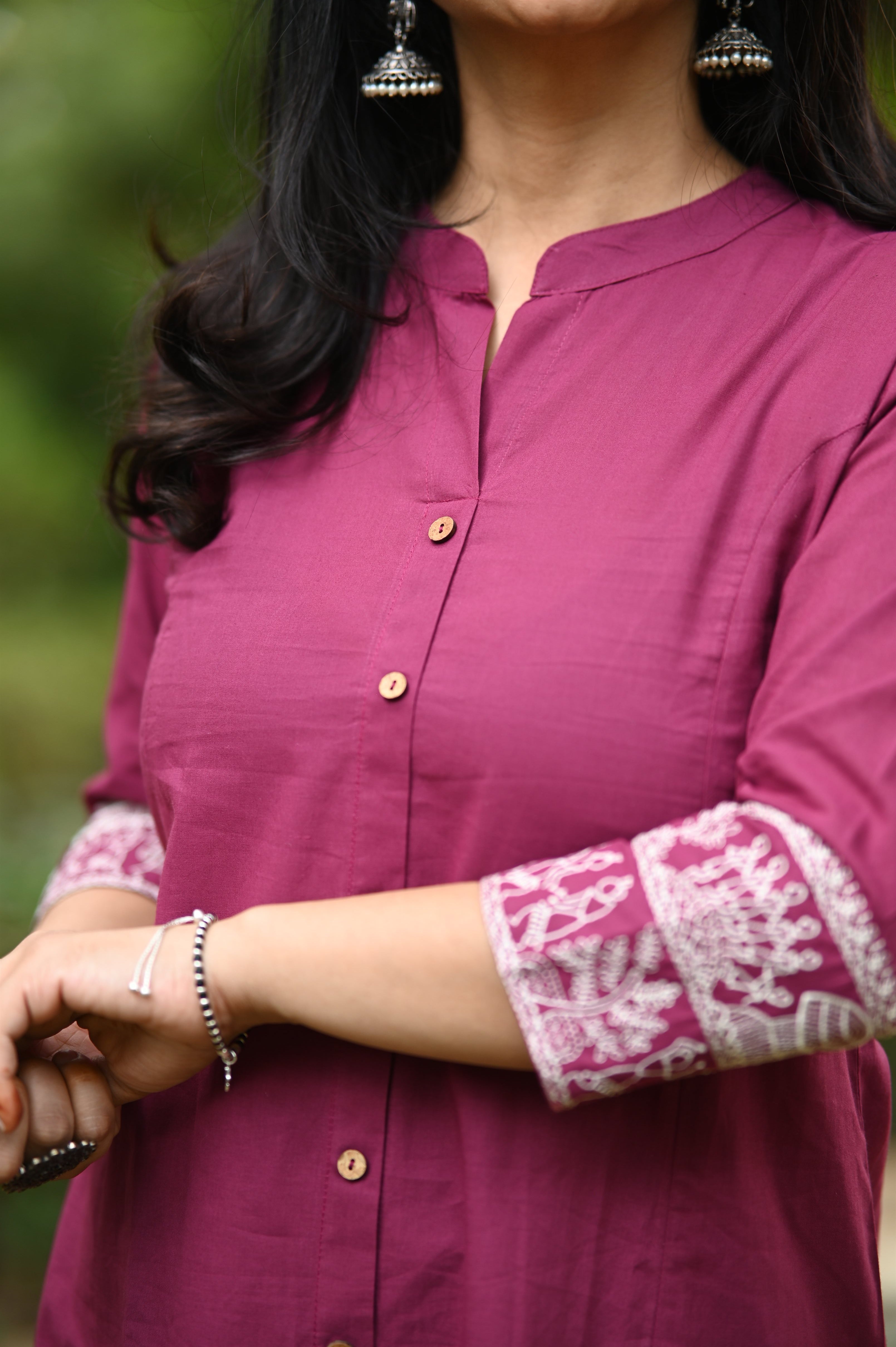 Maroon A-Line Cotton Kurta Pant set