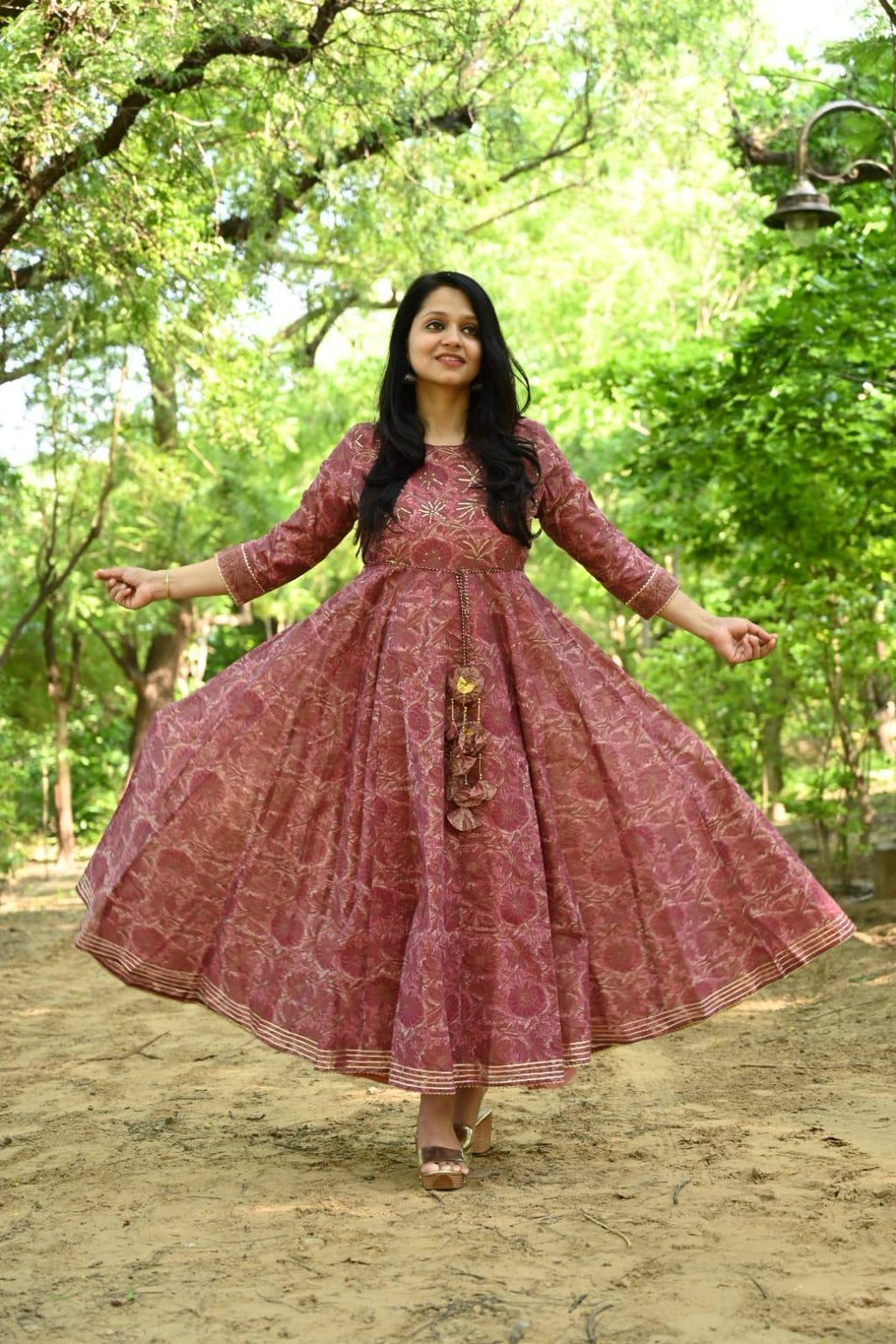 Block Printed Chanderi Silk Gown