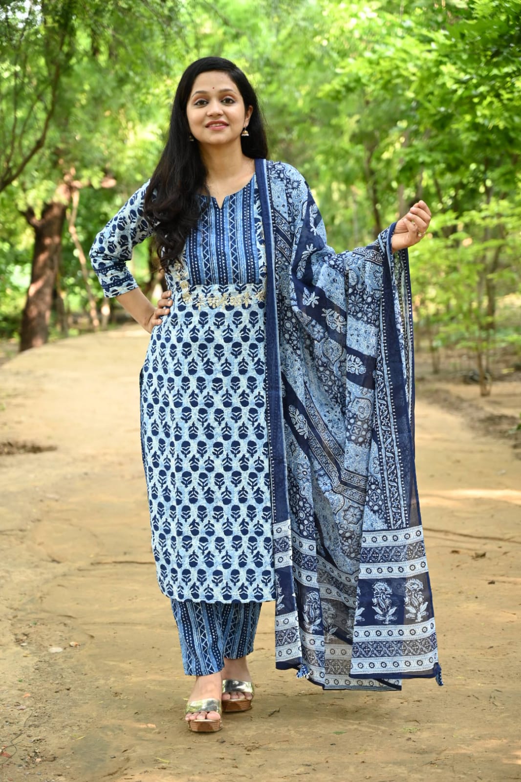 Blue Bagru Suit Set