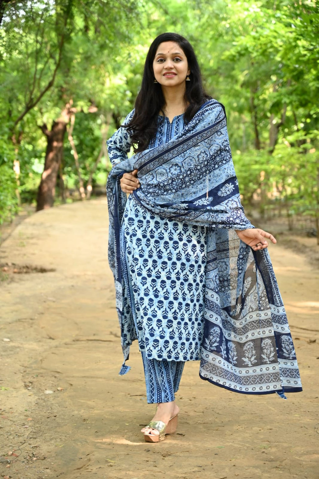 Blue Bagru Suit Set