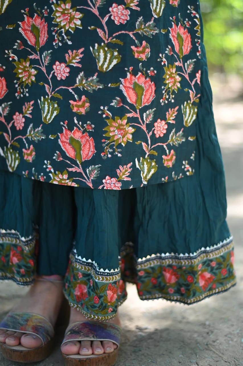 Green Handblock Sharara Suit Set