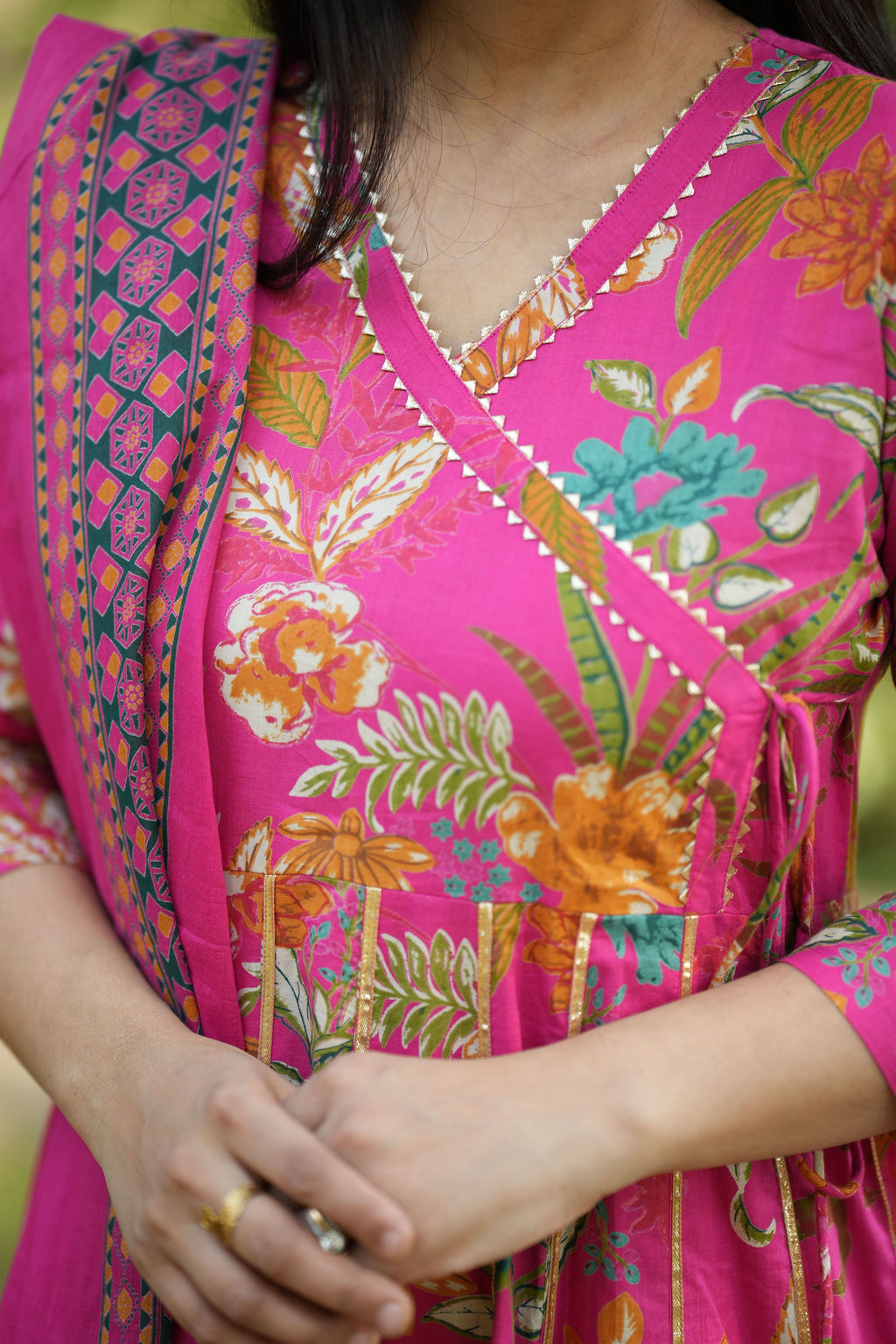 Rani Pink Cotton Anarkali Suit Set