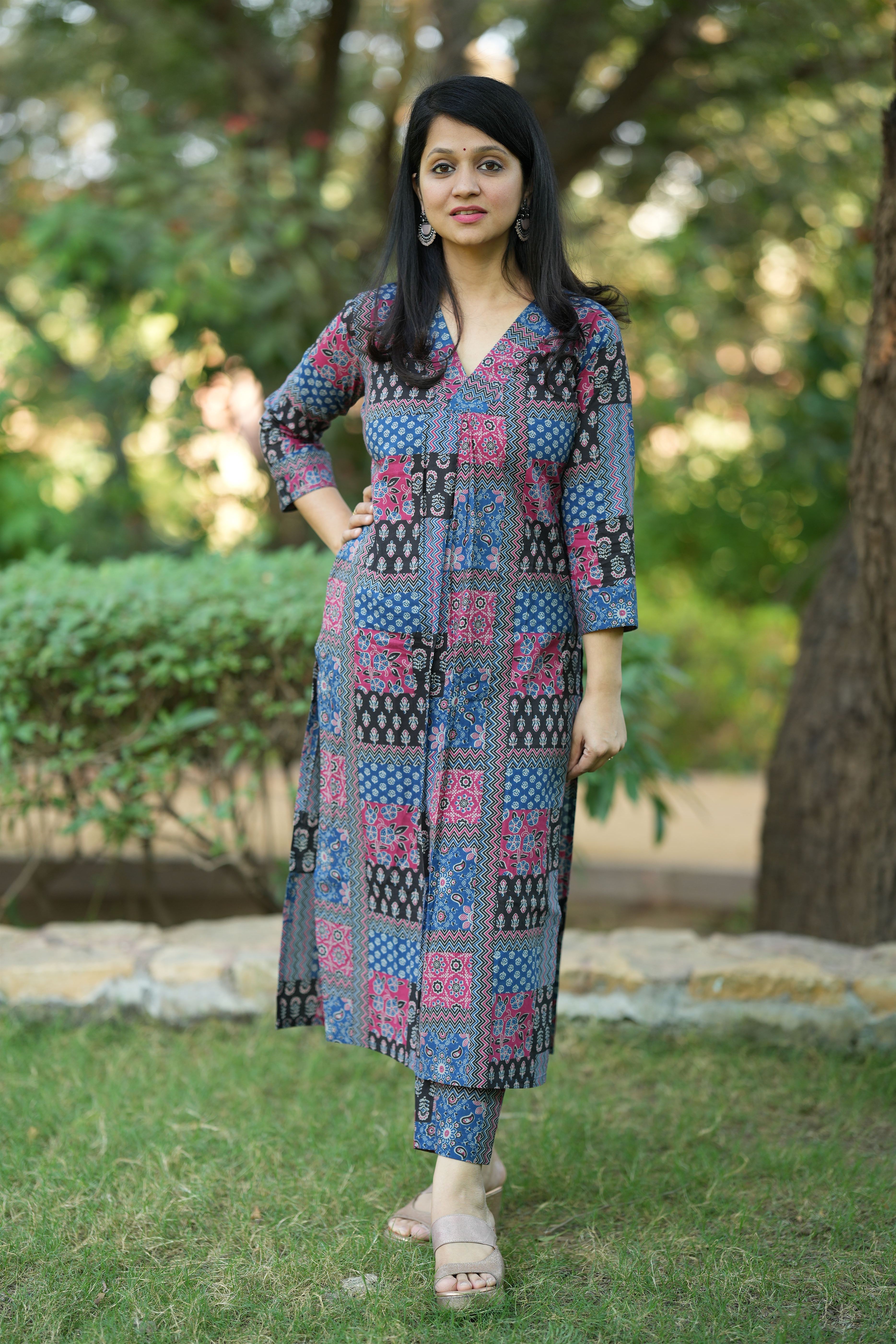 Blue Ajrakh Cotton Kurta pant Set