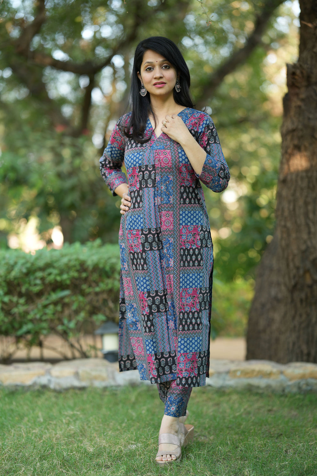 Blue Ajrakh Cotton Kurta pant Set