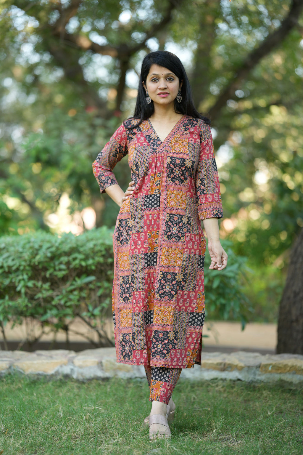 Mustard Ajrakh Cotton Kurta pant Set
