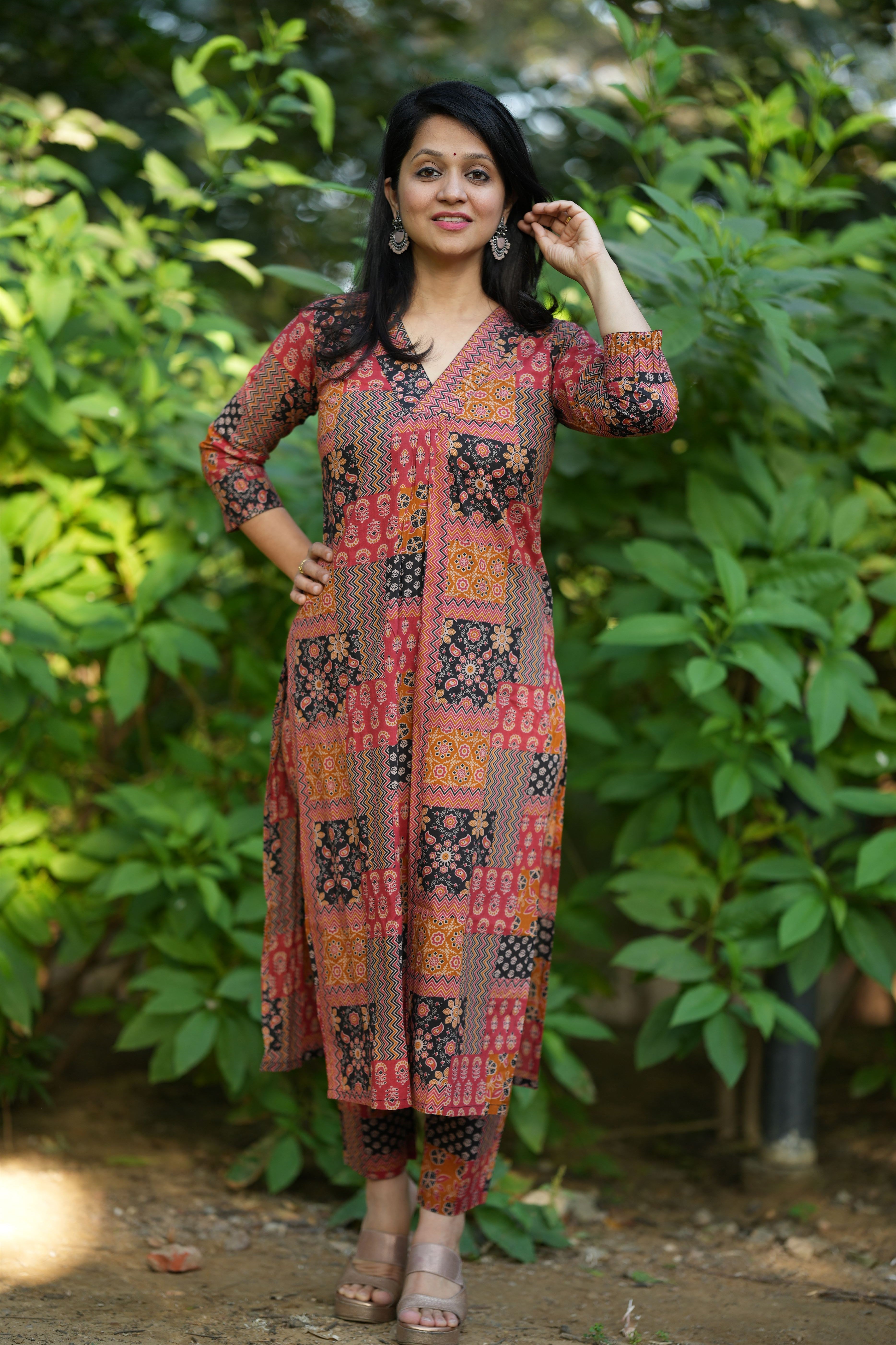 Mustard Ajrakh Cotton Kurta pant Set