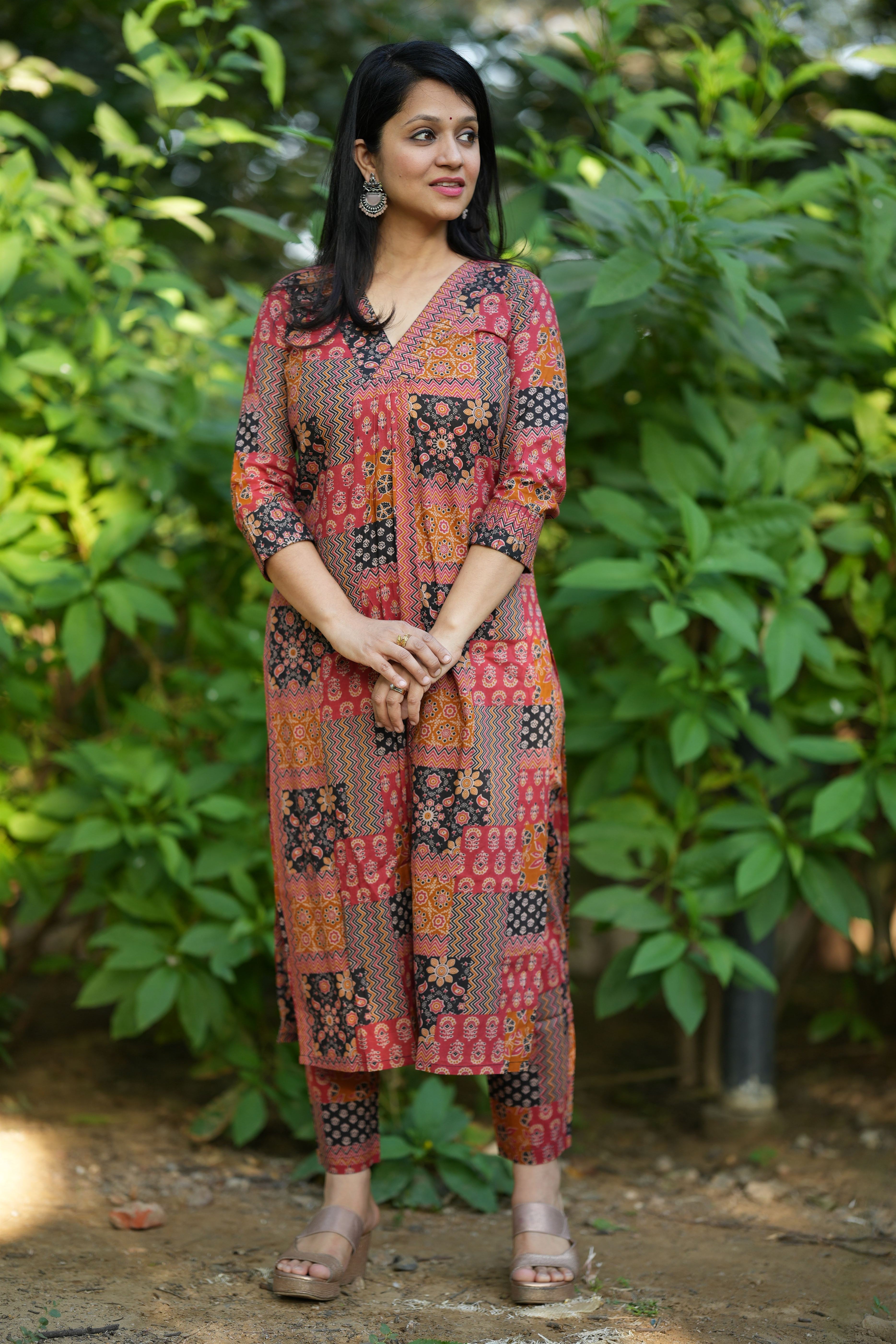 Mustard Ajrakh Cotton Kurta pant Set